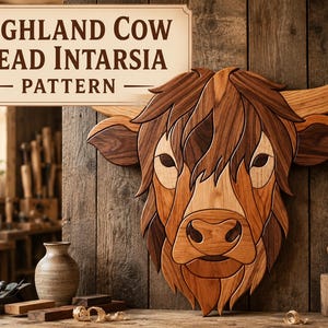 Highland Cow Intarsia Pattern | Scroll Saw Woodworking Plan (PDF)