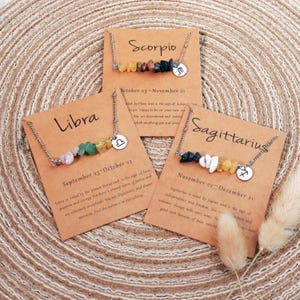 Colar de cristal Libra Escorpião Sagitário, joias com pedras preciosas infundidas com Reiki, colar com signo do zodíaco, colar com cartão-presente, colar com cristais de cura