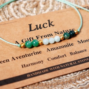 Kristall Armband mit Karte,echter Kristall Schmuck,Heilkristall Armband,Energie Armband für Intuition Selbstvertrauen,Glücksbringer Armband