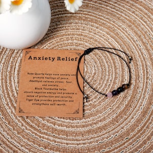 Pulseira de cristal para alívio da ansiedade, pulseira de cristal de cura, pulseira de cristal dos desejos, presente de cartão para melhor amiga, pulseira de cordão de energia, presente para ela