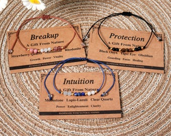 Kristallen beschermingsarmband met kaart, echte kristallen sieraden, helende kristallen snaararmband, energiearmband voor het uiteenvallen van intuïtie, moedercadeaus
