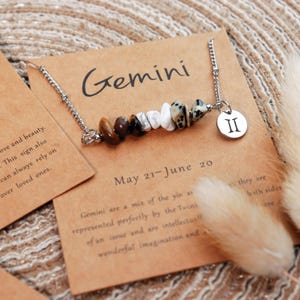 Ruwe kristallen ketting Tweelingen, met reiki doordrenkte edelsteensieraden, ketting sterrenbeeld, ketting cadeaukaart, helende kristallen ketting, verjaardagscadeaus