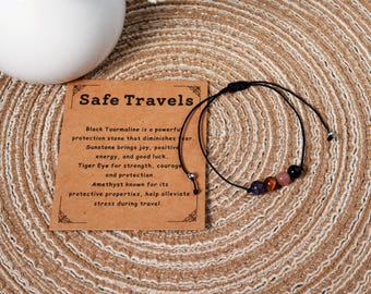 Safe Travels Crystal Bracelet,Healing Crystal Bracelet,Crystal Wish Bracelet,Card Gift for Best Friend,Energy String Bracelet,Gift for Her