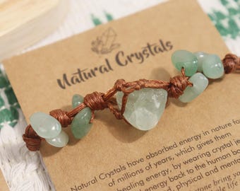 Hand Braid Natural Raw Bracelet,Hand-woven Healing Crystal Adjustable Bracelet,Energy Quartz Raw Stone Bracelet,Meditation Balance Calming
