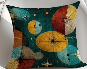 Mid Century Modern Throw Pillow Cover | Atomic Starburst Cushion | Retro Geometric Decor | Teal Orange Gold Pillow | MCM Home Accent