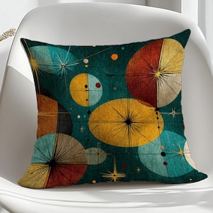 Mid Century Modern Throw Pillow, Atomic Retro Starburst Cushion Cover, Teal Mustard Geometric Accent Pillow, 1950s Mod Home Decor