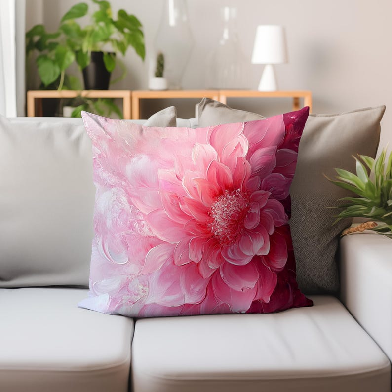 Pink Flower Accent Throw Pillow, Cozy Couch Pillow, Polyester Cushion Cover Unique Gift, Decorative Pillow Case, Floral Accent Pillow image 2