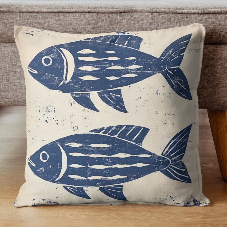 Coastal Fish Throw Pillow, Nautical Couch Cushion, Ocean Theme Home Decor, Beach House Accent, Decorative Polyester Cover, Unique Gift Idea image 3