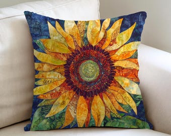 Sunflower Throw Pillow Cover, Nature , Floral Accent Pillowcase, Bright Farmhouse Decor for Couch, Bed, or Cozy Reading Nook