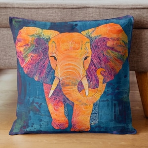 Batik Elephant Accent Pillow, Tribal Boho Pillow Cover, Elephant Woven Throw Pillow, Elephant Inspired Pillowcase, Nature Inspired Pillows
