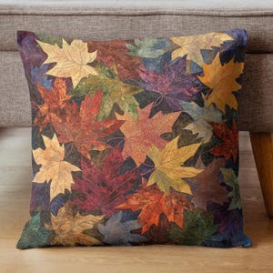 Funda de cojín con estampado de hojas de otoño, cojín con diseño de hoja de arce otoñal, decoración botánica batik, cojín rústico de bosque, detalle decorativo para el hogar en Acción de Gracias. imagen 5