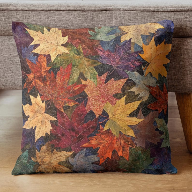 Funda de cojín con estampado de hojas de otoño, cojín con diseño de hoja de arce otoñal, decoración botánica batik, cojín rústico de bosque, detalle decorativo para el hogar en Acción de Gracias. imagen 5