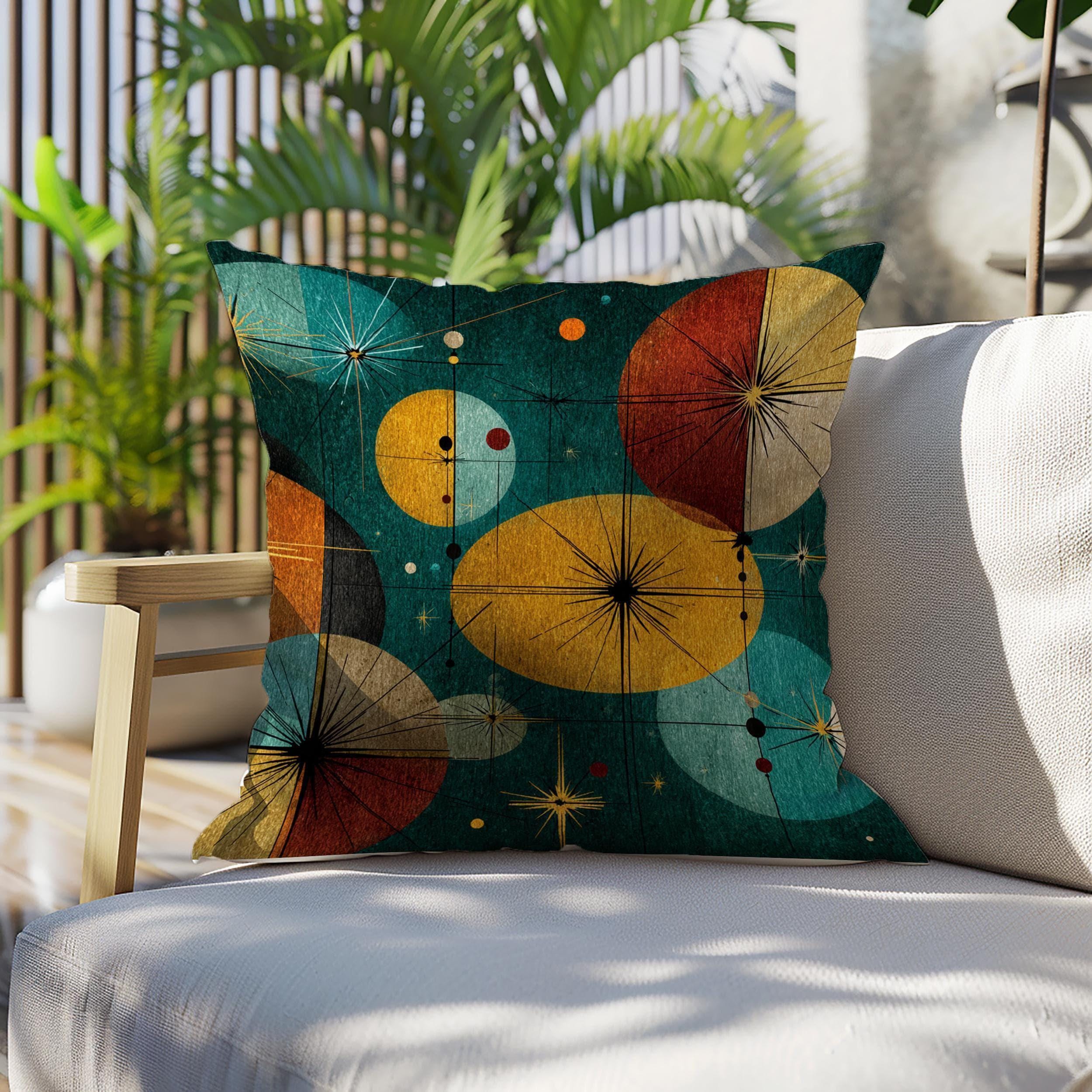 Mid Century Modern Throw Pillow, Atomic Retro Starburst Cushion Cover ...