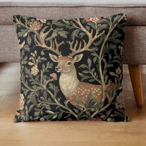 Rustic Deer Throw Pillow, William Morris Deer Pillow, Boho Woodland Pillow Cover, Boho Woodland Accent Pillow, Woodland Animal ThrowPillow image 3