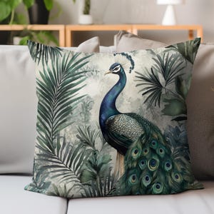 Vintage Peacock Throw Pillow, Peacock Accent Pillow Cover, Peacock Home Decor