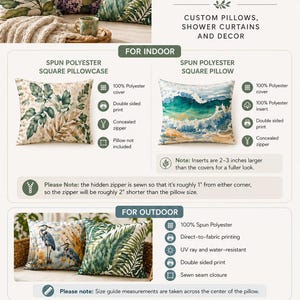 The image is a collection of images showcasing various pillows and pillow covers, including custom pillows, spinner curtains, and pillow covers. The images feature different designs and textures, such as floral patterns, geometric shapes, and abstract art. The text provides information about the pillows and pillow covers, including their sizes, materials, and features.