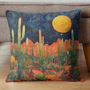 Cactus Pillow Cover, Desert Vibes Throw Pillow, Woven Pillow, Pillowcase for Bohemian Home, Nature Inspired Decor Accent, Boho Decor