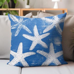 Costal Starfish Decorative Throw Pillow, Beach House Accent, Nautical Pillow Cover, Ocean Themed Home Decor, Summer Couch Pillow