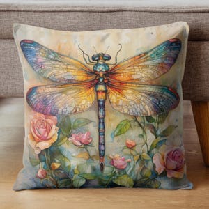 Vintage Libelle Dekokissen, Libellen Akzent Kissen, dekorativer Kissenbezug, Einzigartiges Wohndekor, Aquarell Blumen Quadratischer Kissenbezug