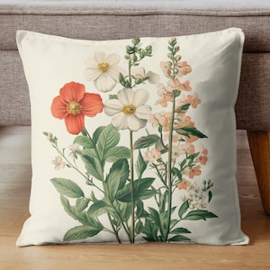 Botanical Throw Pillow Cover, Polyester Pillow Case, Nature-Inspired Pillow, New Home Gift, Floral Accent Pillow, Decorative Pillow Cover