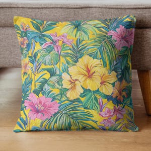 Tropical Flowers Throw Pillow, Botanical Living Room Decor, Decorative Pillow Cover, New Home Gift, Floral Accent Pillow Unique Gift