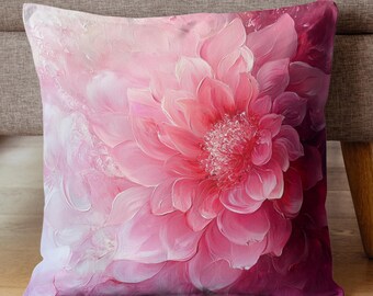 Pink Flower Accent Throw Pillow, Cozy Couch Pillow, Polyester Cushion Cover Unique Gift, Decorative Pillow Case, Floral Accent Pillow