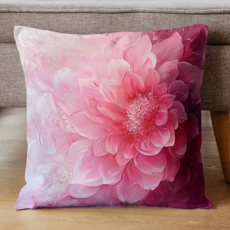 Pink Flower Accent Throw Pillow, Cozy Couch Pillow, Polyester Cushion Cover Unique Gift, Decorative Pillow Case, Floral Accent Pillow image 1