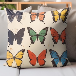 Butterfly Accent Throw Pillow, Decorative Pillow Covers, Square Accent Pillow, Butterfly Home Decor Gift