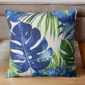 Coastal Throw Pillow, Decorative Pillow Case, Polyester Pillow, Tropical Cushion Cover, Blue and Green Pillows, Botanical Accent Pillow