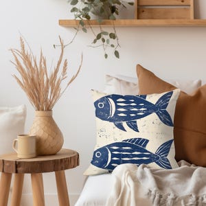 Coastal Fish Throw Pillow, Nautical Couch Cushion, Ocean Theme Home Decor, Beach House Accent, Decorative Polyester Cover, Unique Gift Idea image 2