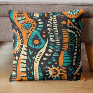 Ethnic Abstract Throw Pillow, Decorative Pillow Cover, Couch Accent Pillow, Boho Sofa Pillow, Bohemian Cushion Cover, Unique Gift