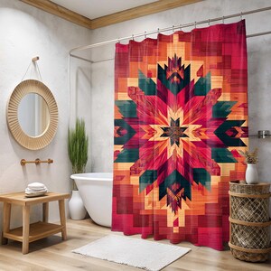 Western Duschvorhang – Azteken Design, 183x190 Cm, Wasserdicht, 100% Polyester, Boho Stil