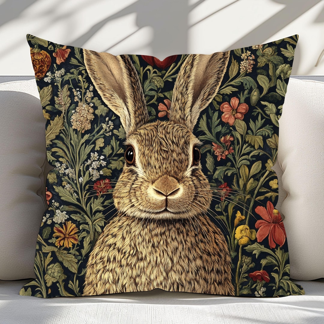 William Morris Bunny Rabbit Throw Pillow, Decorative Pillow Covers ...