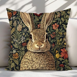Almohadón decorativo con forma de conejo de William Morris, fundas de almohadones, almohadón cuadrado decorativo, decoración del hogar estilo cabaña de estilo cottagecore con bosque
