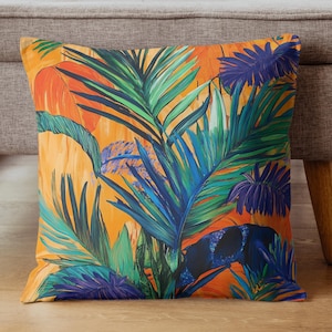 Coastal Leaves Throw Pillow, Botanical Couch Pillow, Polyester Cushion Cover, Unique Gift, Nature Accent Pillow, Tropical Decorative Pillow