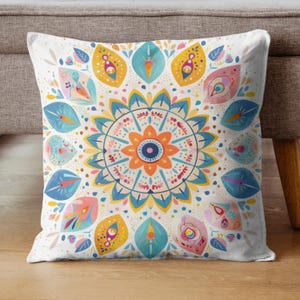 Boho Mandala Throw Pillow, Decorative Pillow Cover, Colorful Sofa Pillow, Boho Cushion Cover, Unique Gift, Hippie Accent Pillow