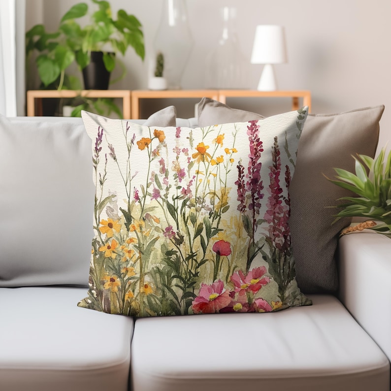 Vintage Wildflower Throw Pillow, Decorative Pillow Case, Boho Polyester Pillow, Floral Cushion Cover, Unique Gift, Accent Pillow image 4