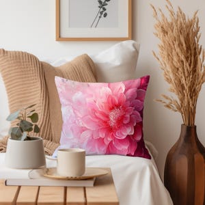 Pink Flower Accent Throw Pillow, Cozy Couch Pillow, Polyester Cushion Cover Unique Gift, Decorative Pillow Case, Floral Accent Pillow image 5