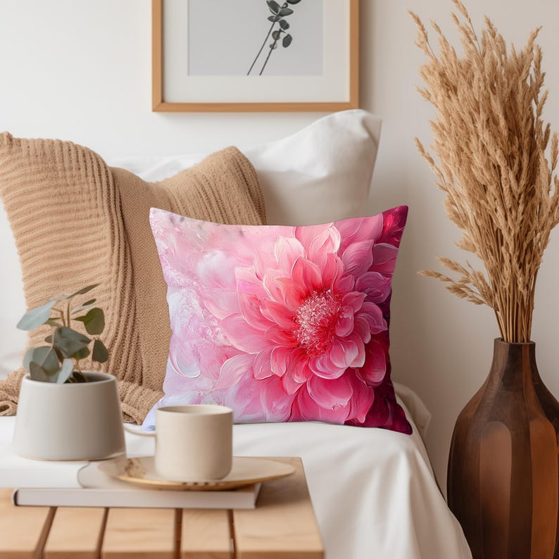 Pink Flower Accent Throw Pillow, Cozy Couch Pillow, Polyester Cushion Cover Unique Gift, Decorative Pillow Case, Floral Accent Pillow image 5