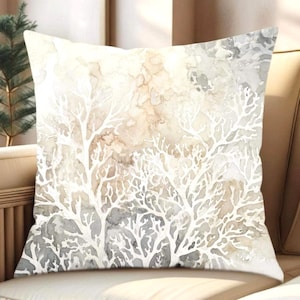 Sea Fan Coral Throw Pillow Cover, Coastal Neutral Cushion, Minimalist Beach House Pillow, Beige Gray Sofa Accent, Ocean Inspired Home Decor