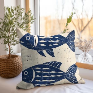 Coastal Fish Throw Pillow, Nautical Couch Cushion, Ocean Theme Home Decor, Beach House Accent, Decorative Polyester Cover, Unique Gift Idea image 4