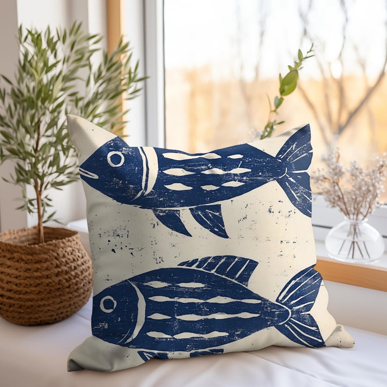 Coastal Fish Throw Pillow, Nautical Couch Cushion, Ocean Theme Home Decor, Beach House Accent, Decorative Polyester Cover, Unique Gift Idea image 4