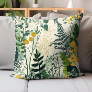 Botanical Greens Throw Pillow, Designer Nature Print Cushion, Nature Inspired Home Decor, Polyester Pillow, Ideal Gift For Green Lover