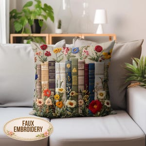 Buchliebhaber Blumenwurfkissen, Vintage Bücher Kissen, gemütliche Leseecke Dekor, literarischer Hauptakzent