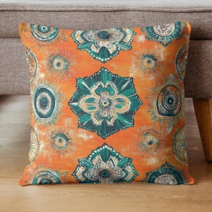 Orange Boho Throw Pillow, Abstract Accent Pillow, Decorative Pillow Cover, Polyester Pillow, Bohemian Couch Pillow Case Unique Gift