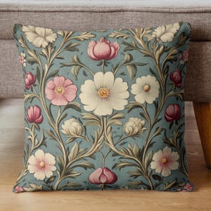 Botanical Sofa Throw Pillow, William Morris Inspired Pillow, Polyester Cushion Cover, Unique Gift, Vintage Accent Pillow, Floral Pillow