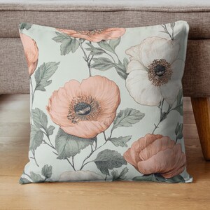 Vintage Botanical Throw Pillow, Floral Accent Pillow, Decorative Pillow Cover, Polyester Pillow Case, Nature-Inspired Pillow, New Home Gift