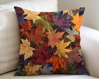 Autumn Leaves Batik Accent Pillow, Cozy Autumn Fall Throw Pillow Cover, Nature-Inspired Woven Pillow, Seasonal Home Decor Pillowcase