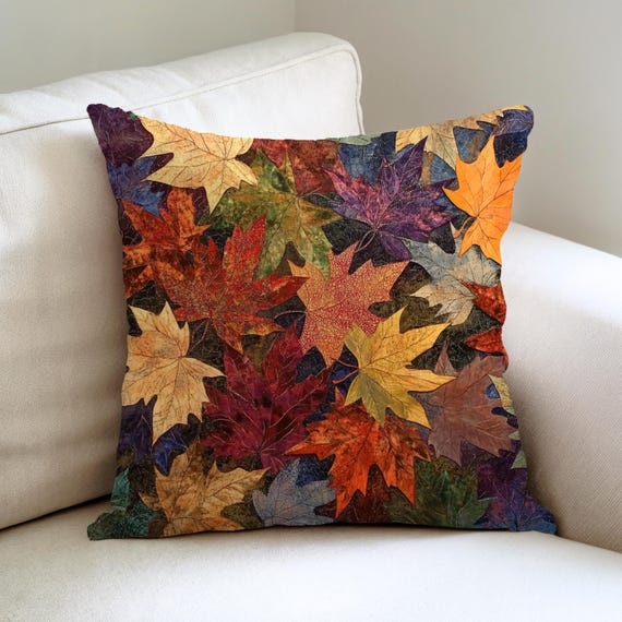 Autumn Leaves Batik Accent Pillow, Cozy Autumn Fall Throw Pillow Cover, Nature-Inspired Woven Pillow, Seasonal Home Decor Pillowcase