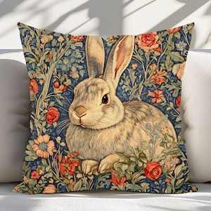 William Morris Inspired Rabbit Bunny Throw Pillow or Cover, Decorative Accent Pillow